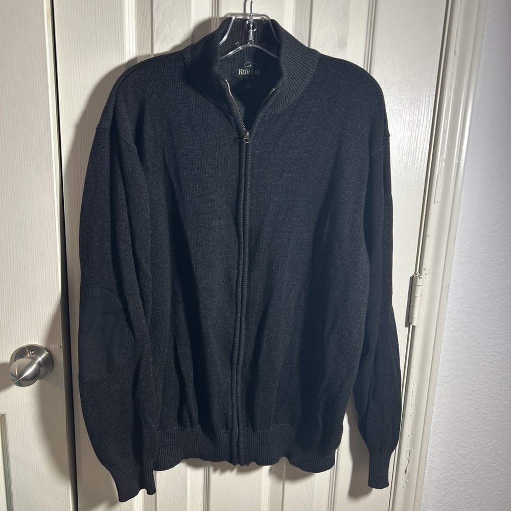 Red Head Knit Full Zip Mock Neck Sweater Cardigan Men's XL Black